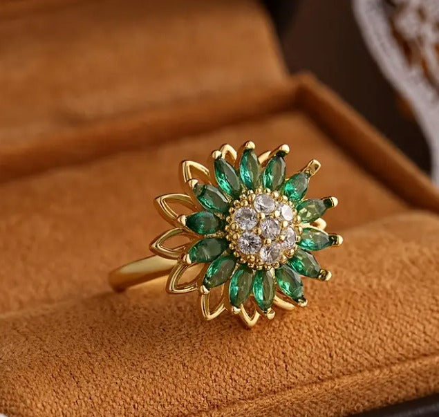C GIRASOL VERDE + ANILLO VERDE + CAJA